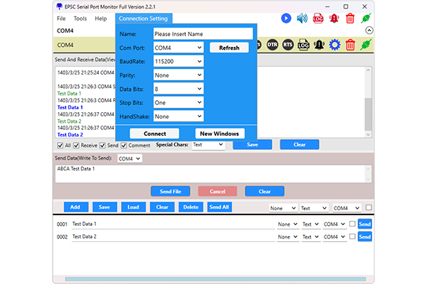 EPSC Serial Port Monitor Add Connection And Setting